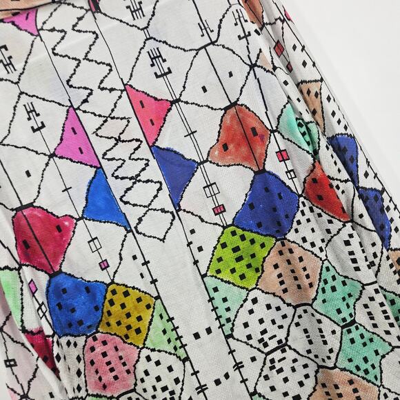 Chufy Soufiane Blouse Shirt White Multicolor Watercolor Tie-Neck Boxy Size M - Picture 8 of 9